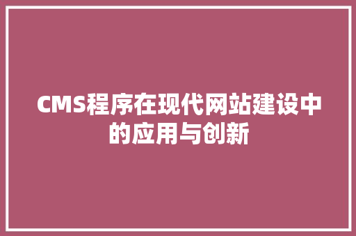CMS程序在现代网站建设中的应用与创新 seo技术