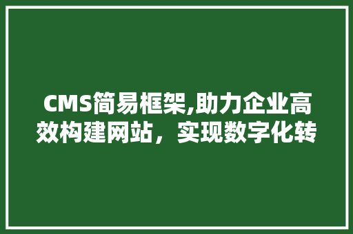 CMS简易框架,助力企业高效构建网站，实现数字化转型 seo技术