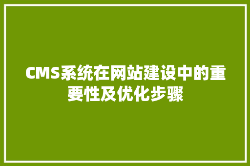 CMS系统在网站建设中的重要性及优化步骤
