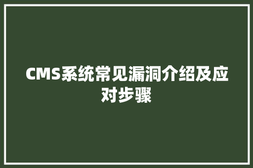 CMS系统常见漏洞介绍及应对步骤