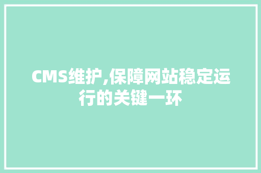 CMS维护,保障网站稳定运行的关键一环