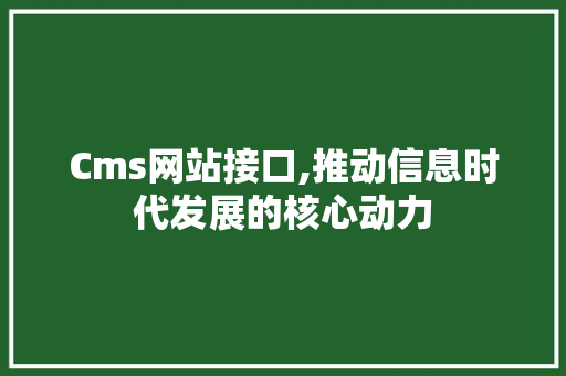 Cms网站接口,推动信息时代发展的核心动力 网站优化