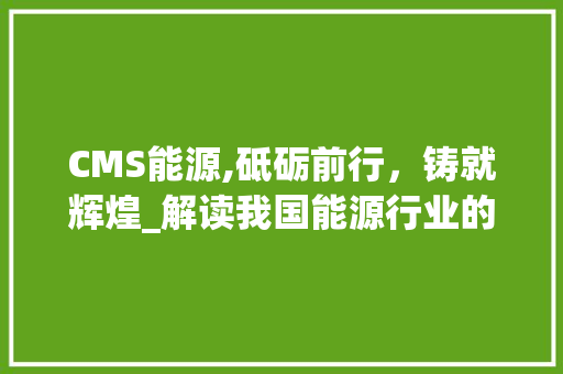 CMS能源,砥砺前行，铸就辉煌_解读我国能源行业的领军企业