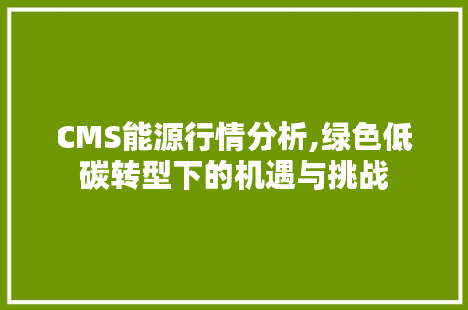 CMS能源行情分析,绿色低碳转型下的机遇与挑战
