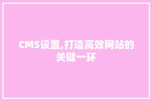 CMS设置,打造高效网站的关键一环
