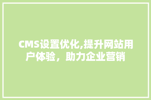 CMS设置优化,提升网站用户体验，助力企业营销