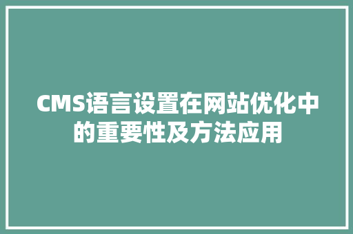 CMS语言设置在网站优化中的重要性及方法应用