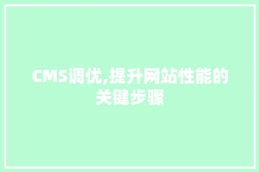 CMS调优,提升网站性能的关键步骤