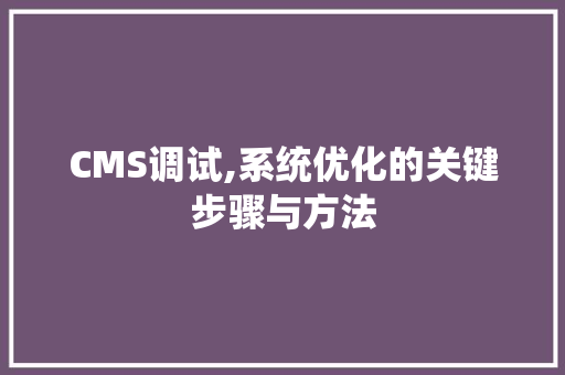 CMS调试,系统优化的关键步骤与方法 头条优化