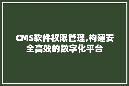 CMS软件权限管理,构建安全高效的数字化平台