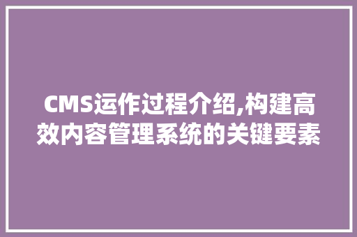 CMS运作过程介绍,构建高效内容管理系统的关键要素
