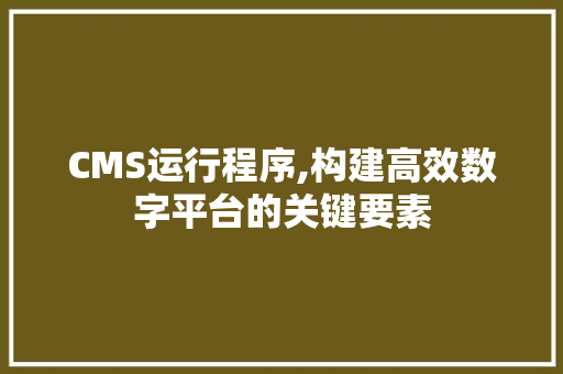 CMS运行程序,构建高效数字平台的关键要素