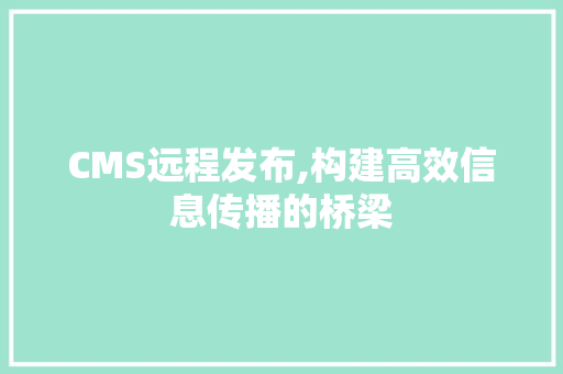 CMS远程发布,构建高效信息传播的桥梁