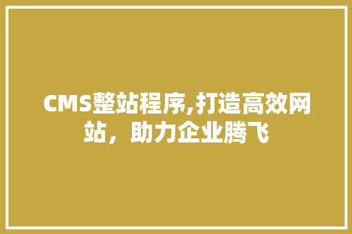 CMS整站程序,打造高效网站，助力企业腾飞
