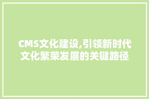 CMS文化建设,引领新时代文化繁荣发展的关键路径 小程序开发