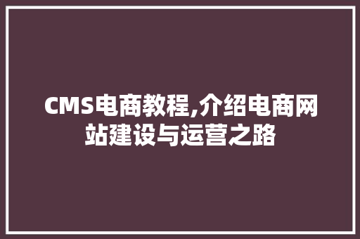 CMS电商教程,介绍电商网站建设与运营之路