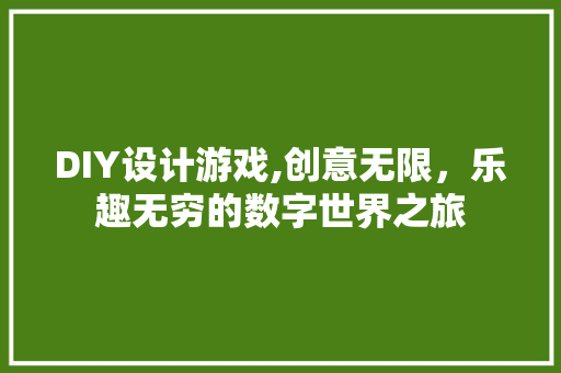 DIY设计游戏,创意无限，乐趣无穷的数字世界之旅