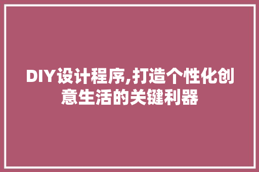 DIY设计程序,打造个性化创意生活的关键利器