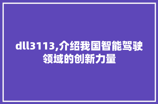 dll3113,介绍我国智能驾驶领域的创新力量