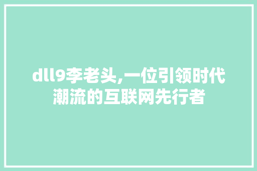 dll9李老头,一位引领时代潮流的互联网先行者