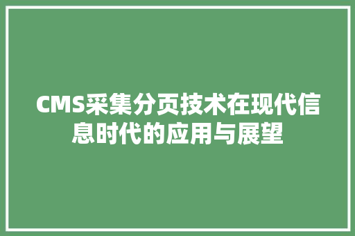 CMS采集分页技术在现代信息时代的应用与展望