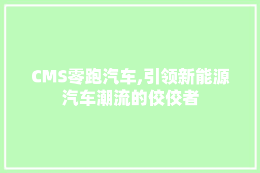 CMS零跑汽车,引领新能源汽车潮流的佼佼者