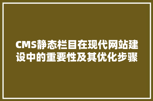 CMS静态栏目在现代网站建设中的重要性及其优化步骤 英文谷歌算法