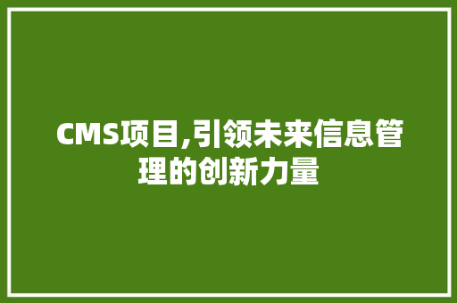 CMS项目,引领未来信息管理的创新力量