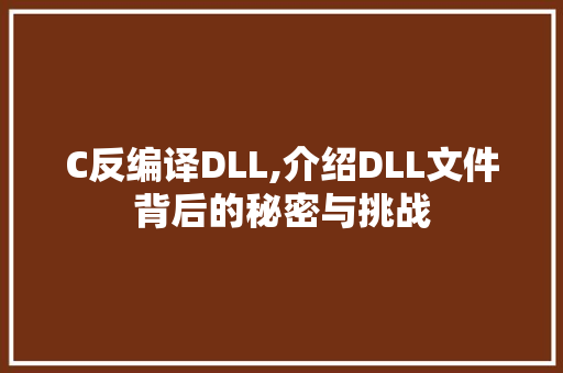 C反编译DLL,介绍DLL文件背后的秘密与挑战