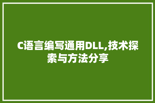 C语言编写通用DLL,技术探索与方法分享