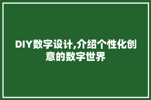DIY数字设计,介绍个性化创意的数字世界