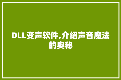 DLL变声软件,介绍声音魔法的奥秘
