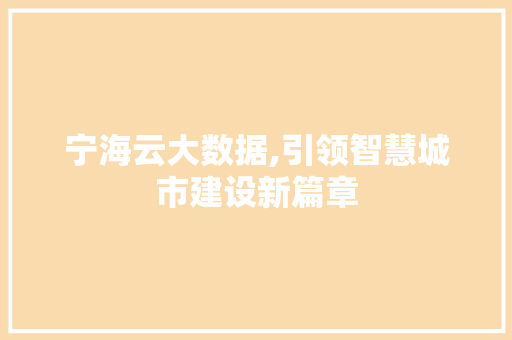 宁海云大数据,引领智慧城市建设新篇章 网站优化