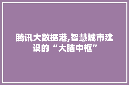 腾讯大数据港,智慧城市建设的“大脑中枢”