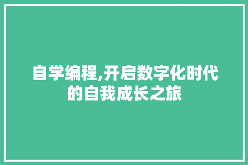 自学编程,开启数字化时代的自我成长之旅