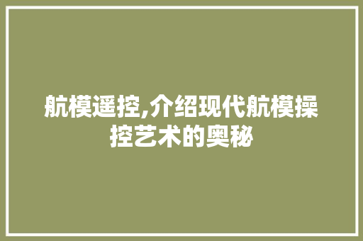航模遥控,介绍现代航模操控艺术的奥秘 360搜优化