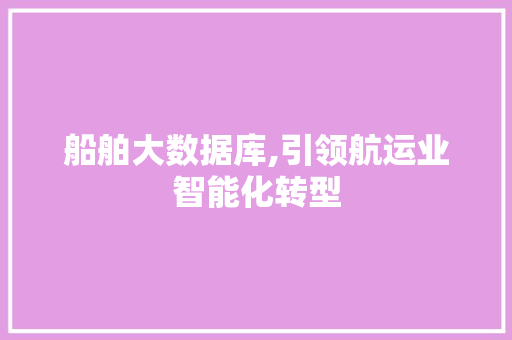 船舶大数据库,引领航运业智能化转型 seo技术