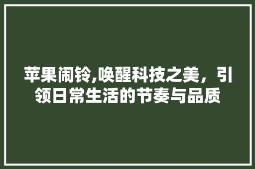 苹果闹铃,唤醒科技之美，引领日常生活的节奏与品质 头条优化