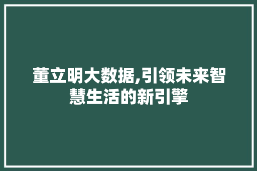 董立明大数据,引领未来智慧生活的新引擎