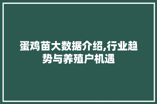 蛋鸡苗大数据介绍,行业趋势与养殖户机遇