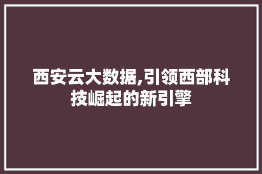 西安云大数据,引领西部科技崛起的新引擎