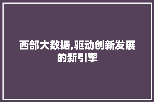 西部大数据,驱动创新发展的新引擎 360搜优化