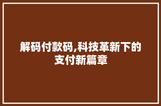 解码付款码,科技革新下的支付新篇章