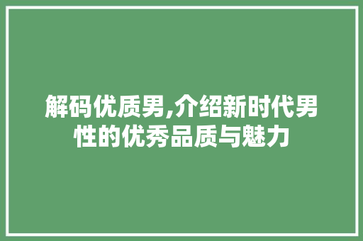 解码优质男,介绍新时代男性的优秀品质与魅力