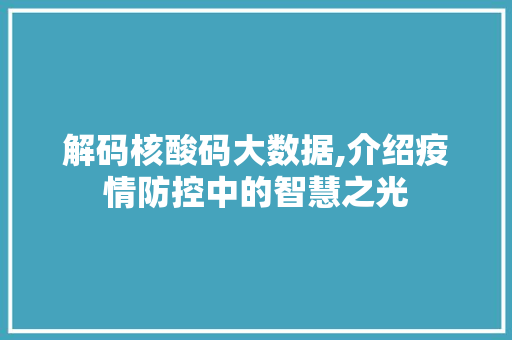 解码核酸码大数据,介绍疫情防控中的智慧之光 网站开发
