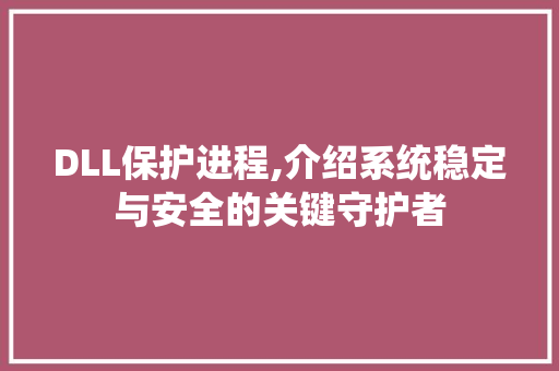 DLL保护进程,介绍系统稳定与安全的关键守护者 360搜优化