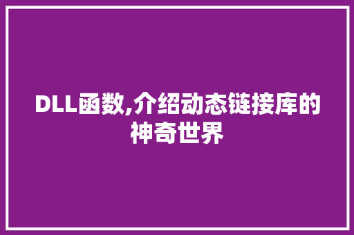 DLL函数,介绍动态链接库的神奇世界