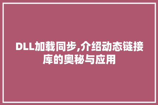 DLL加载同步,介绍动态链接库的奥秘与应用