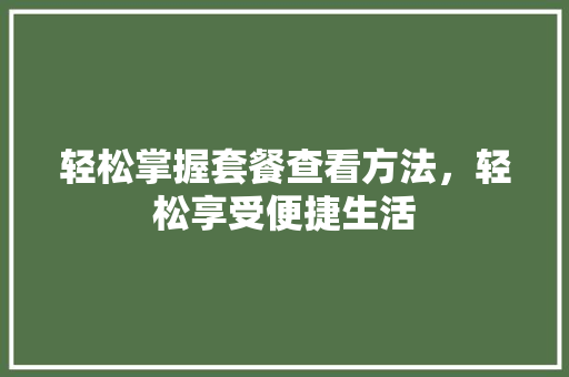轻松掌握套餐查看方法，轻松享受便捷生活