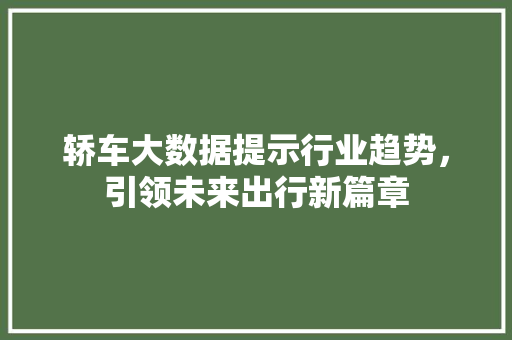 轿车大数据提示行业趋势，引领未来出行新篇章 小程序开发